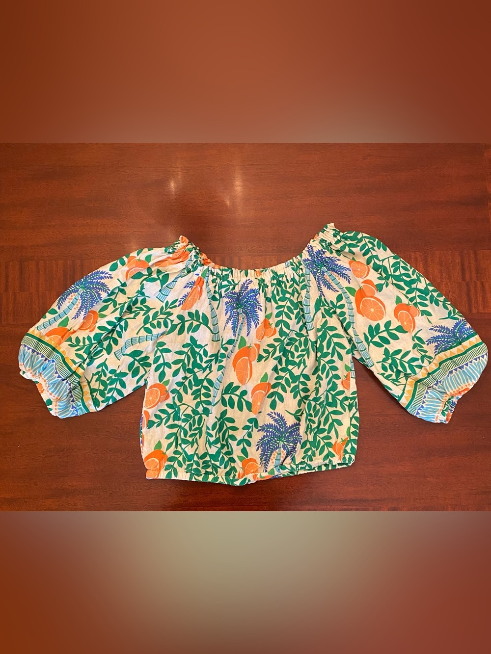 C & C California Green & Orange Citrus Print Off-Shoulder Top Size M